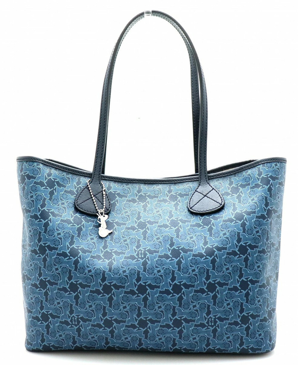 Celine Sulky Logogram Carriage Tote Bag Shoulder Leather Navy Blue